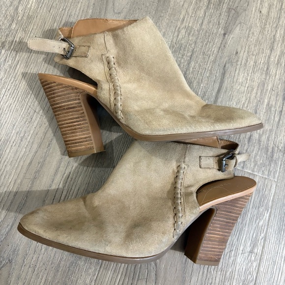 Franco Sarto Adesso Suede Leather Slingback Bootie Heel Tan Beige Sz 10 Western - Picture 3 of 6